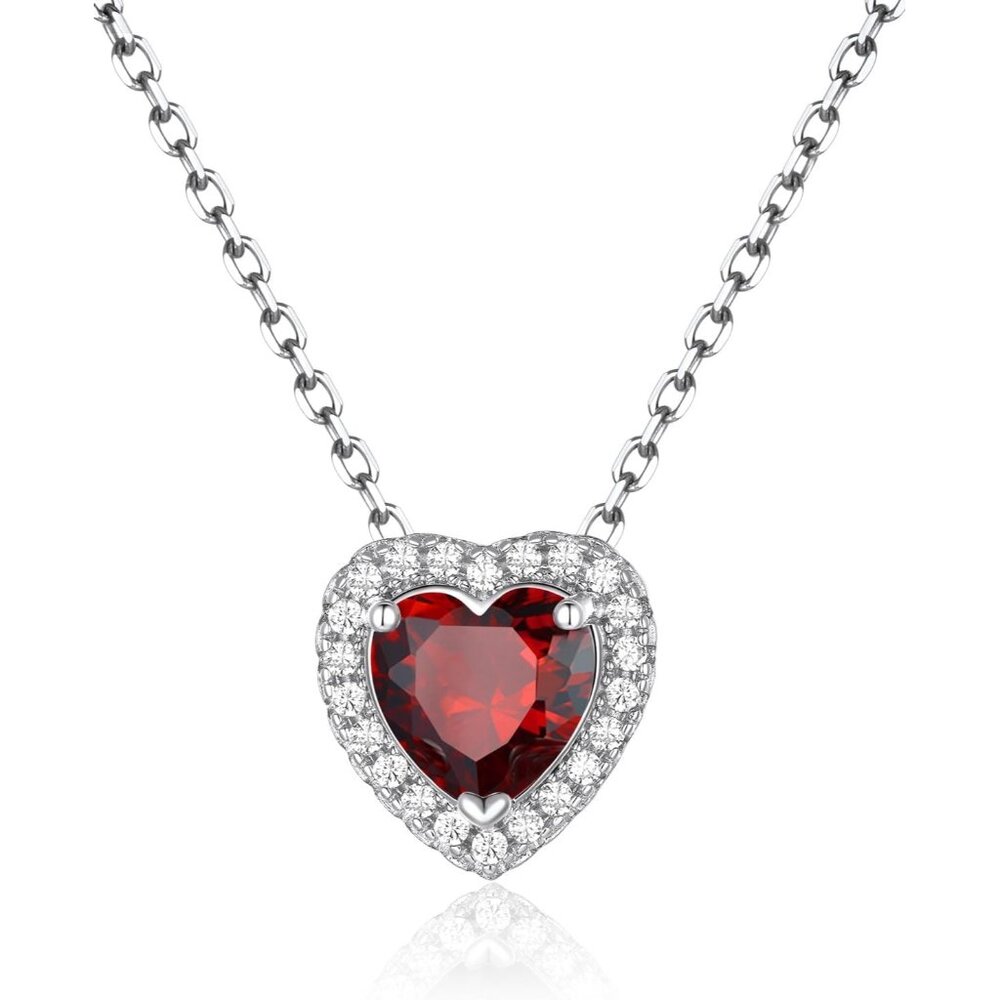 Women's Plated Pendant Sparkly Find Chic Dainty Red Silver Heart Necklace
